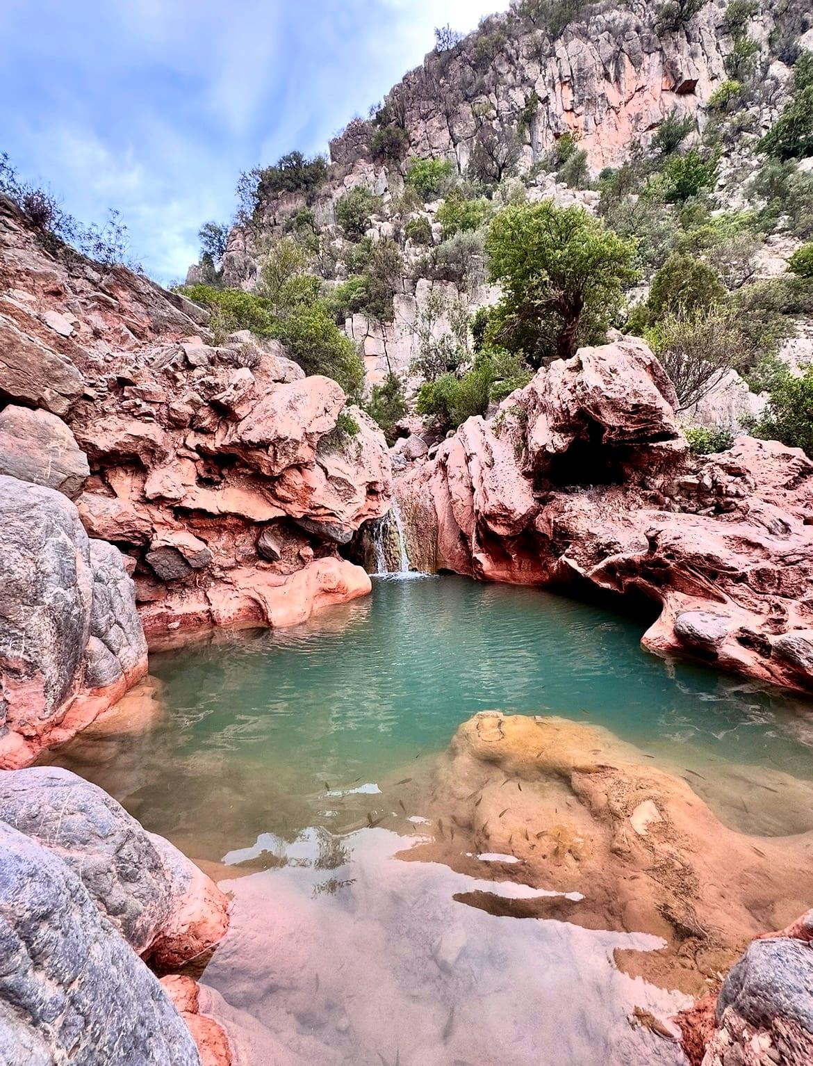 A turquoise canyon pool near Tamraght
